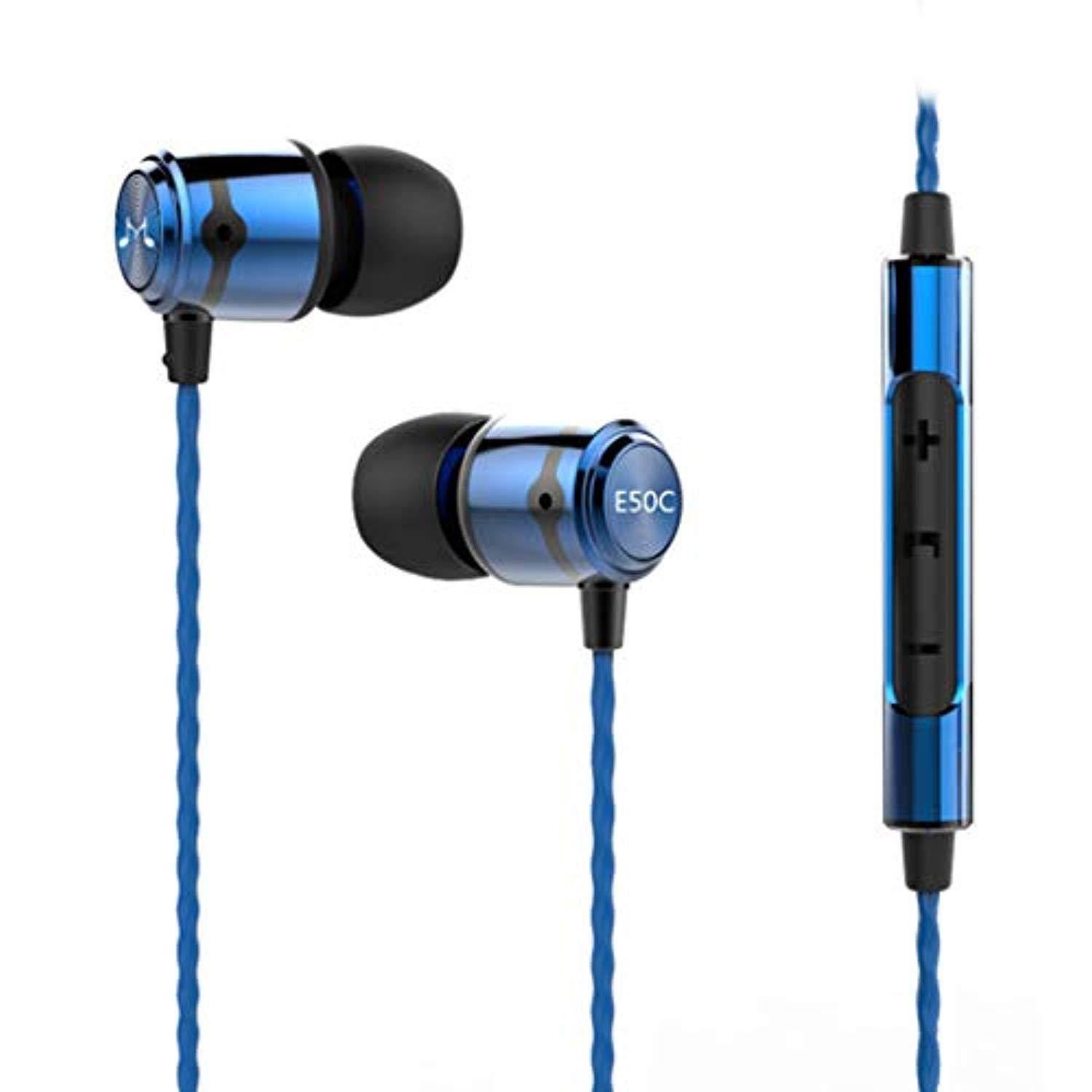 soundmagic e50c earphones wired noise isolating in ear headphones with refined sound and big bass hifi stereo sport earbuds with mic blue
