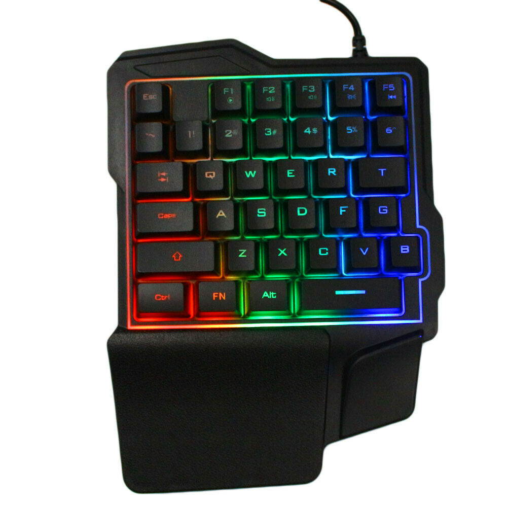 Mini One-Handed Gaming Keyboard RGB Led Backlit USB Wired Game 35 Keys Accessory