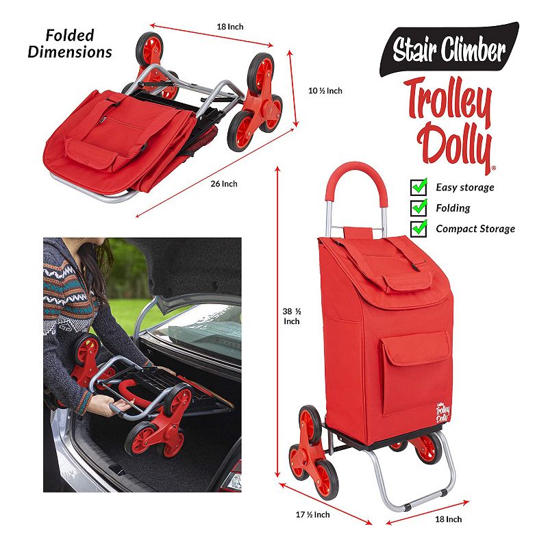 dbest products Stair Climber Foldable Collapsible Grocery Shopping Cart Utility Wagon Trolley Dolly with 6 Wheels, Red