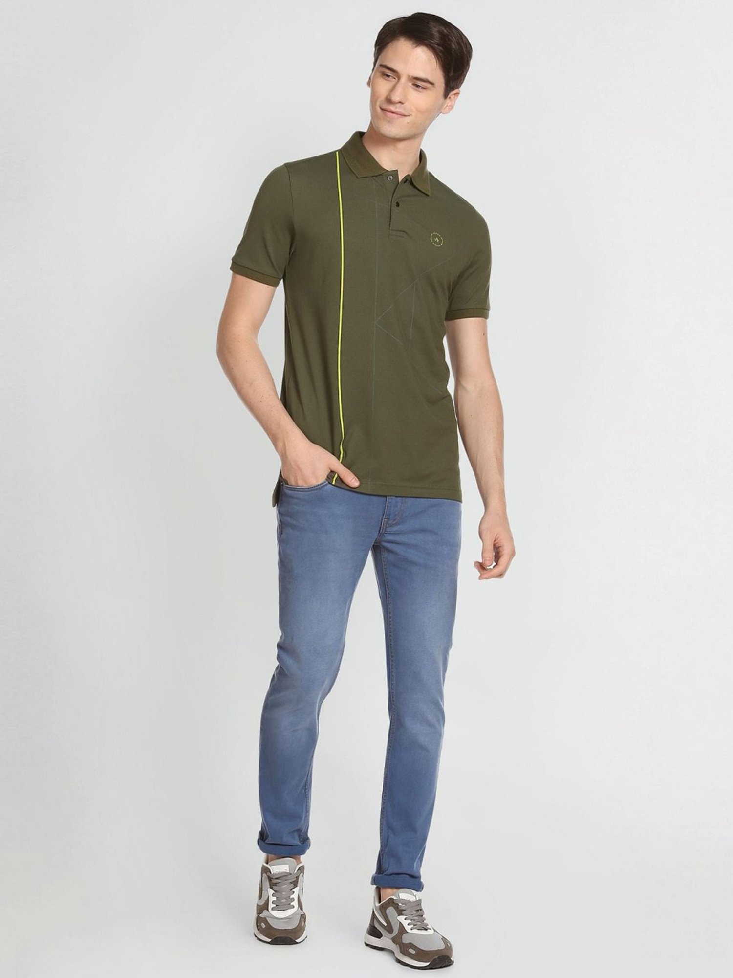 Arrow New York Green Cotton Regular Fit Printed Polo T-Shirt