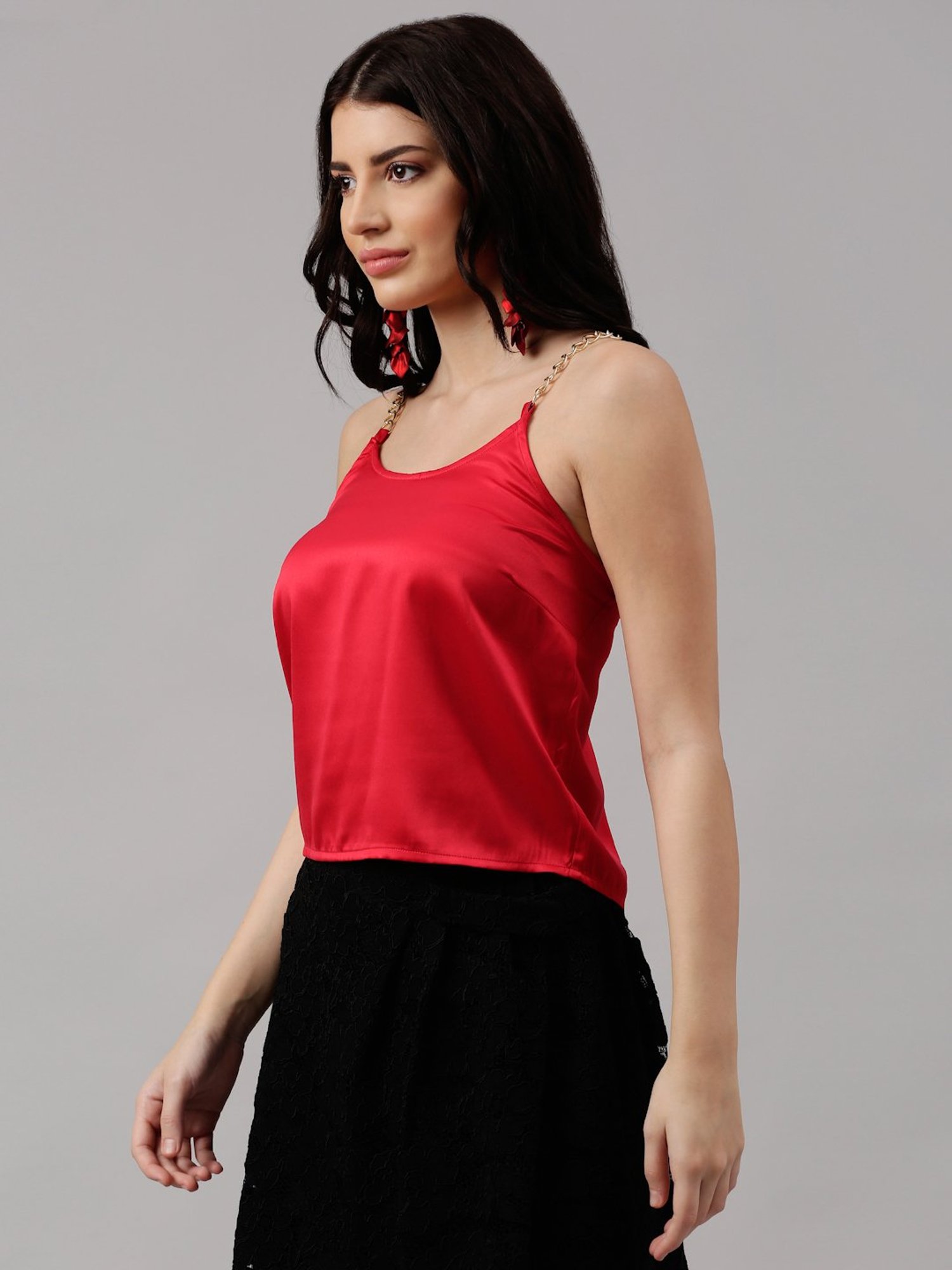 NEUDIS Red Round Neck Spaghetti Top