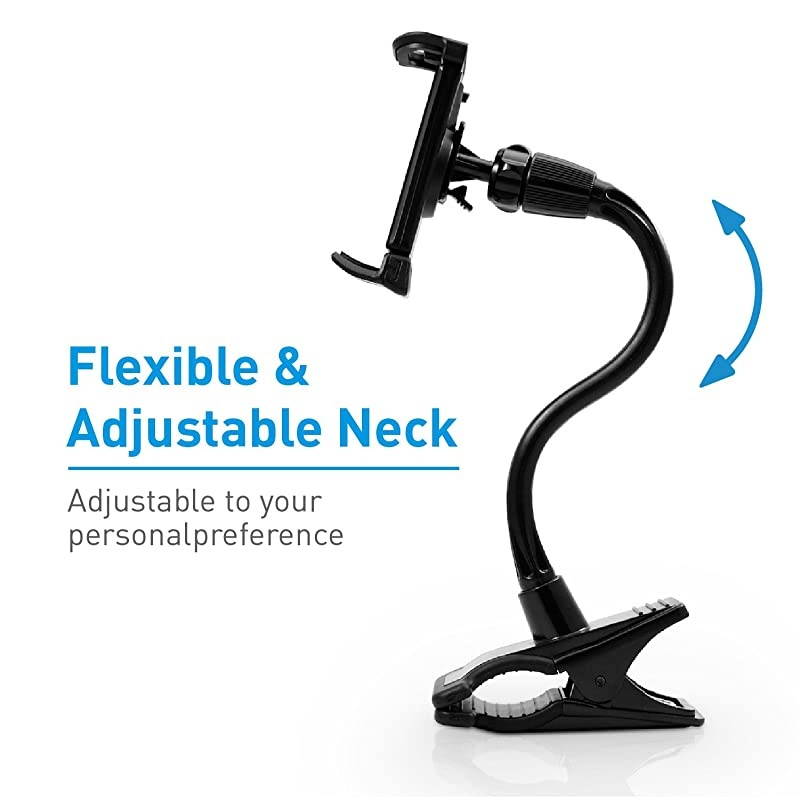 Adjustable Gooseneck Tablet Holder Phone Clip Works with Phones Tablets up to 8 Flexible Phone Holder Tablet Mount with Clip On Clamp for Desks up to 175 Thick CLIPMOUNTBlack