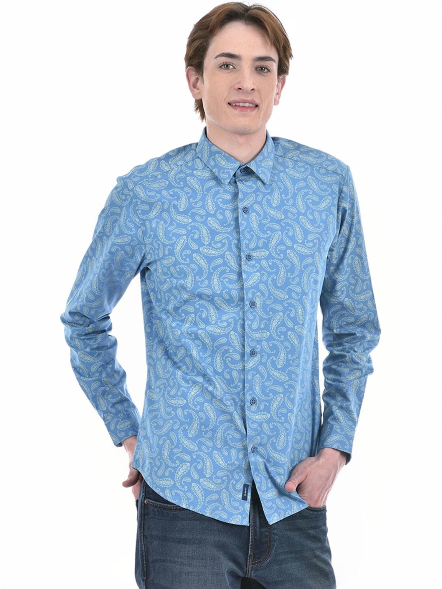 Numero Uno Blue Slim Fit Paisley Shirt