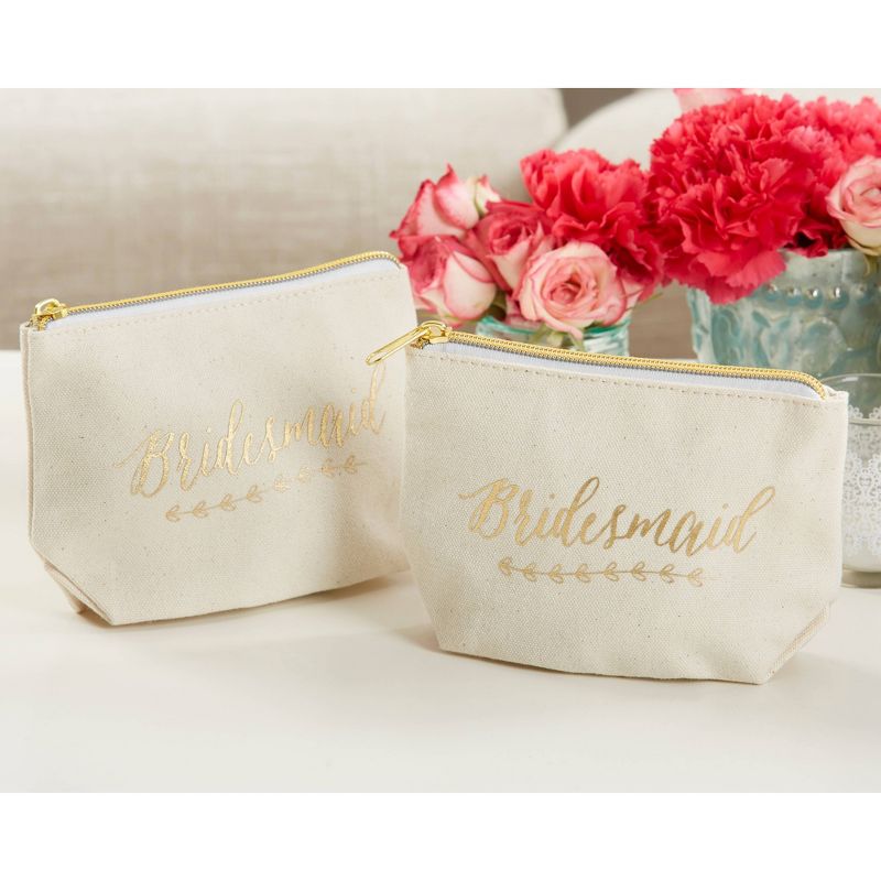 6ct Foil "Bridesmaid" Canvas Makeup Bag Gold