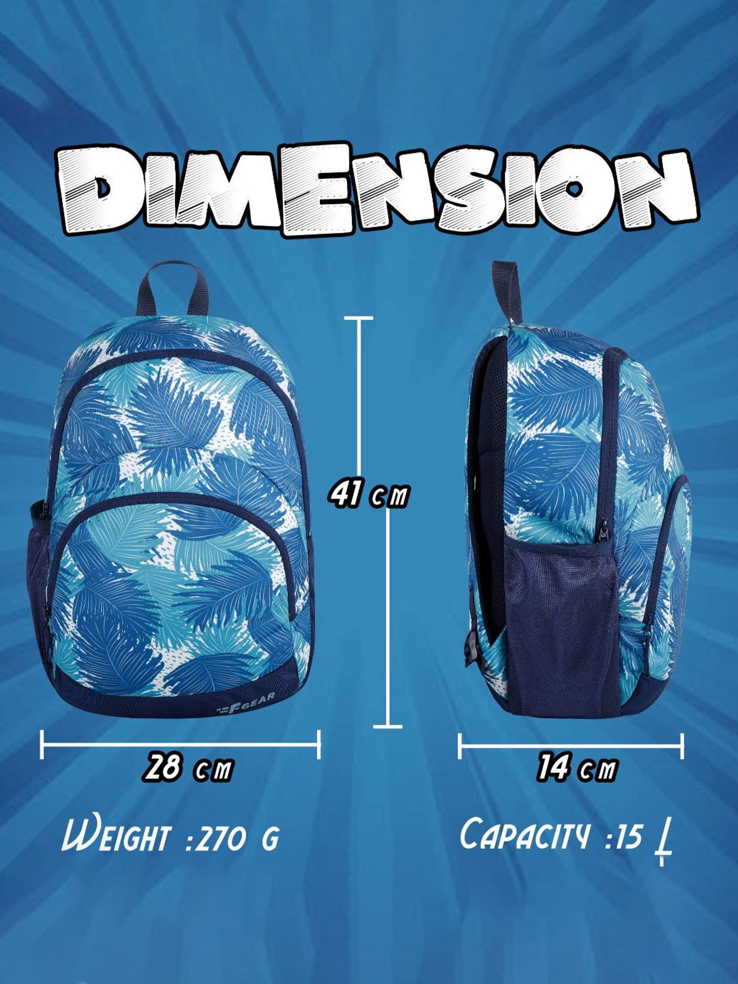 F Gear Dylan Ferns Aqua Navy Blue Printed Small Backpack