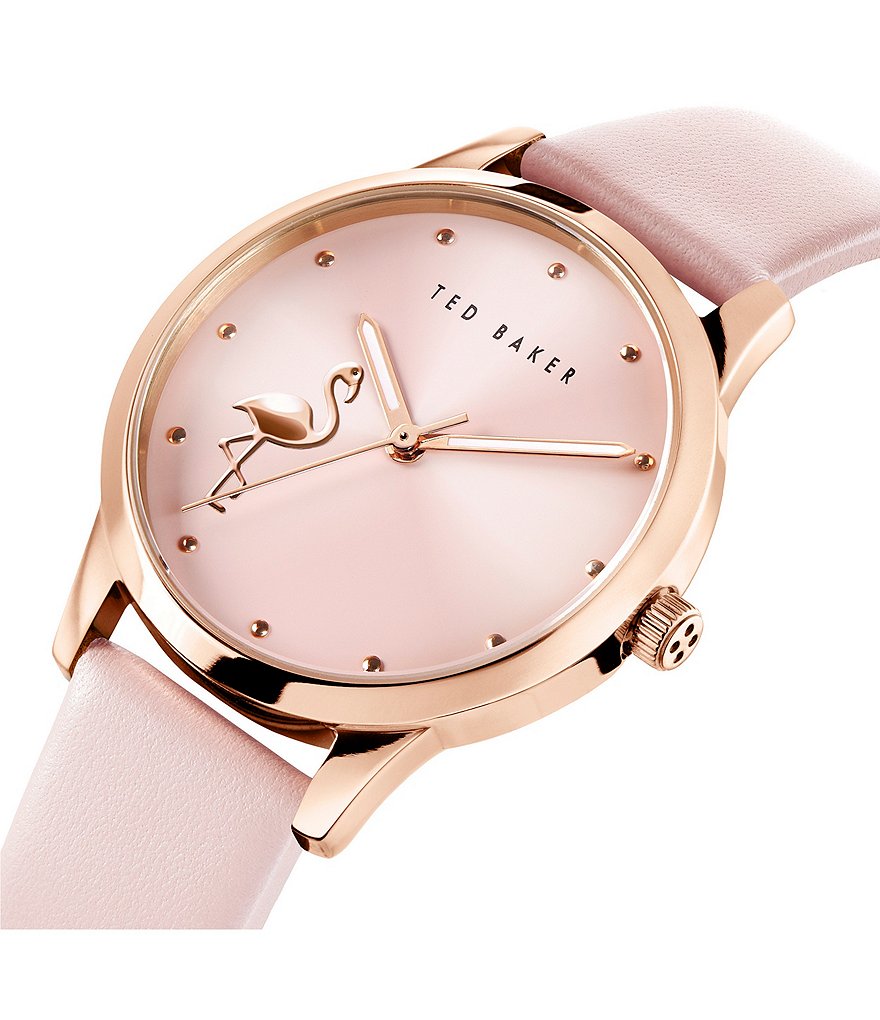 Ted Baker London Fitzrovia Flamingo Dial Pink Leather Strap Watch
