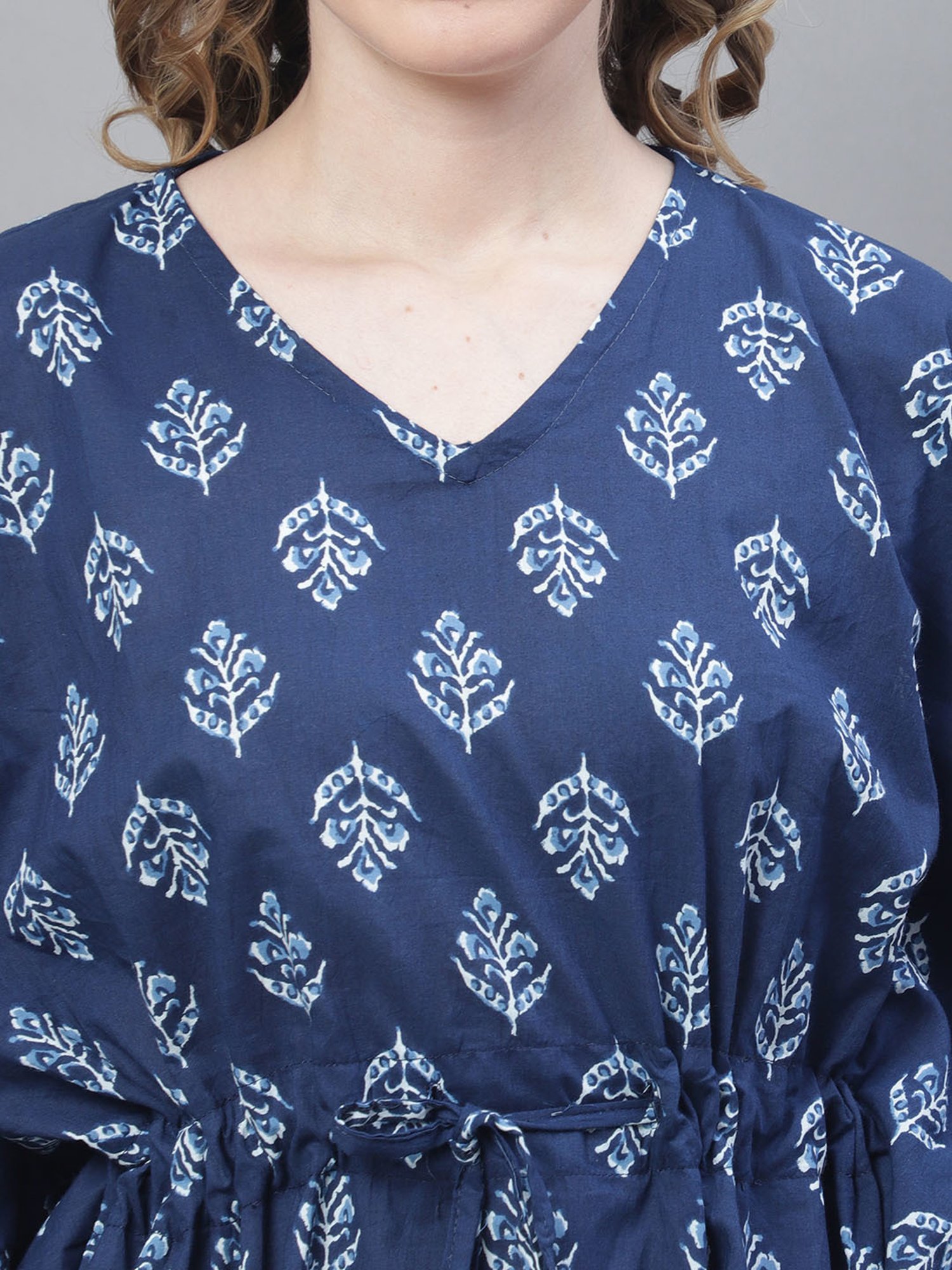 TAG 7 Blue Printed Kaftan Top With Pant Set