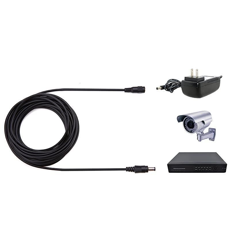 Power Extension Cable 33ft 2.1mm x 5.5mm Compatible with 12V DC Adapter Cord for CCTV Security Camera IP Camera Standalone DVR (5.5mm DC Plug 33ft Black)