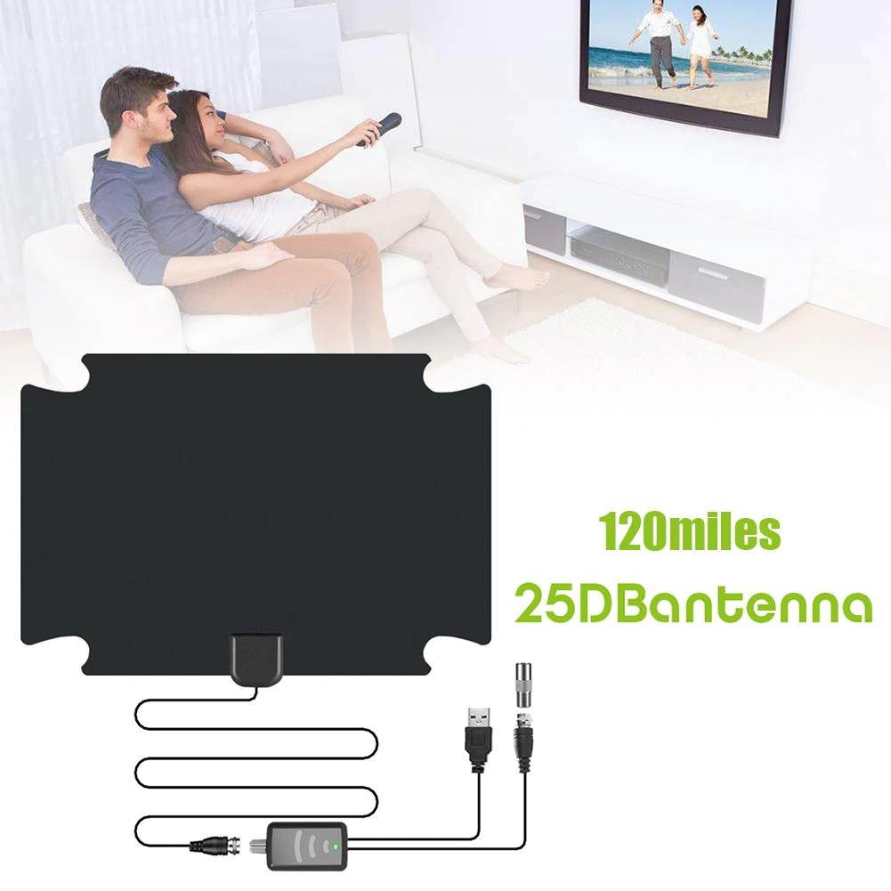 Flat HDTV 120 Miles Range Digital Indoor Amplified TV Antenna w/Signal Amplifier Reception Range 120 Miles LNA Gain 25dB