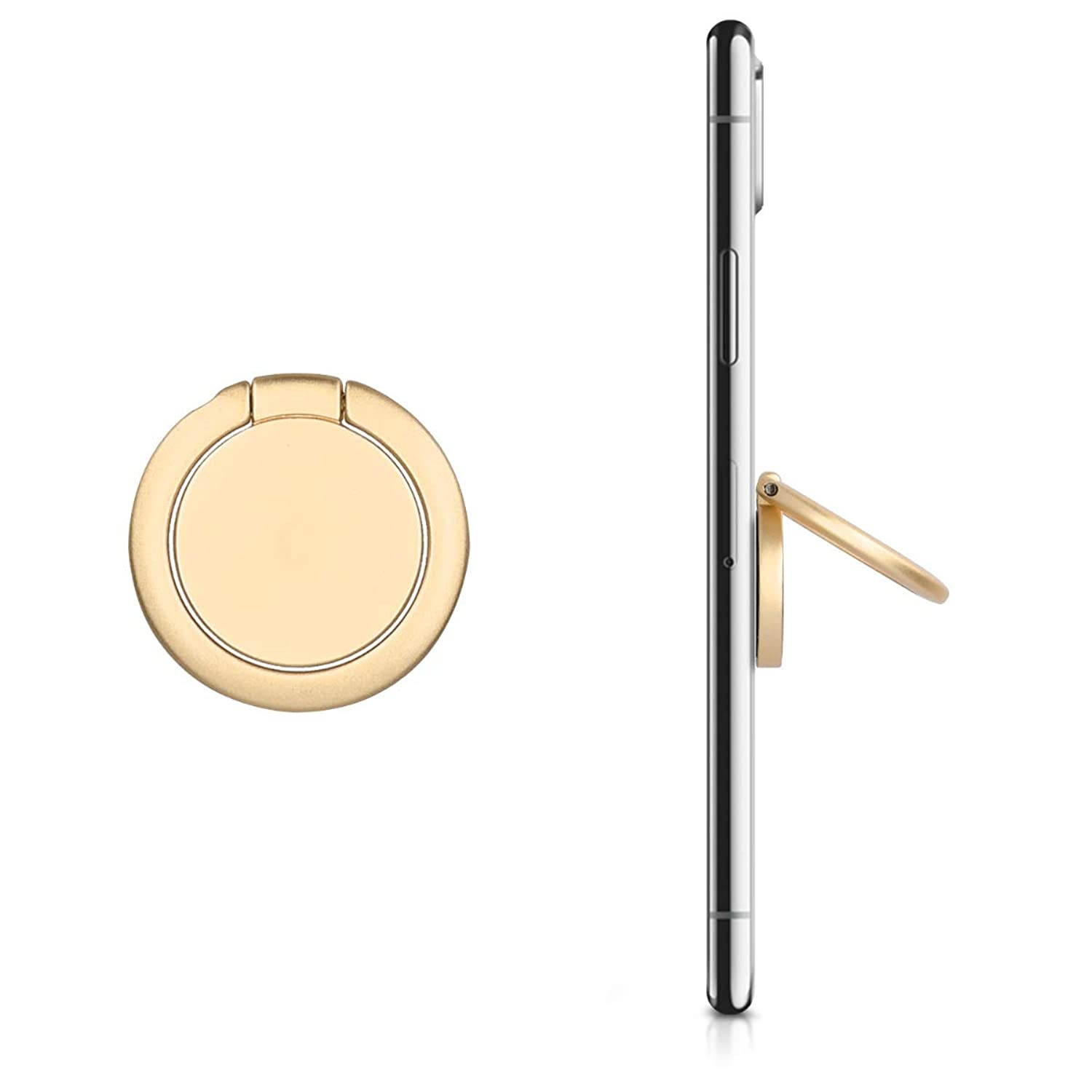 kwmobile Phone Ring Holder Stand - Gold Finger Grip and Kickstand for Cases and Back of Phones - Self-Adhesive Stick-On Mount - Round Design