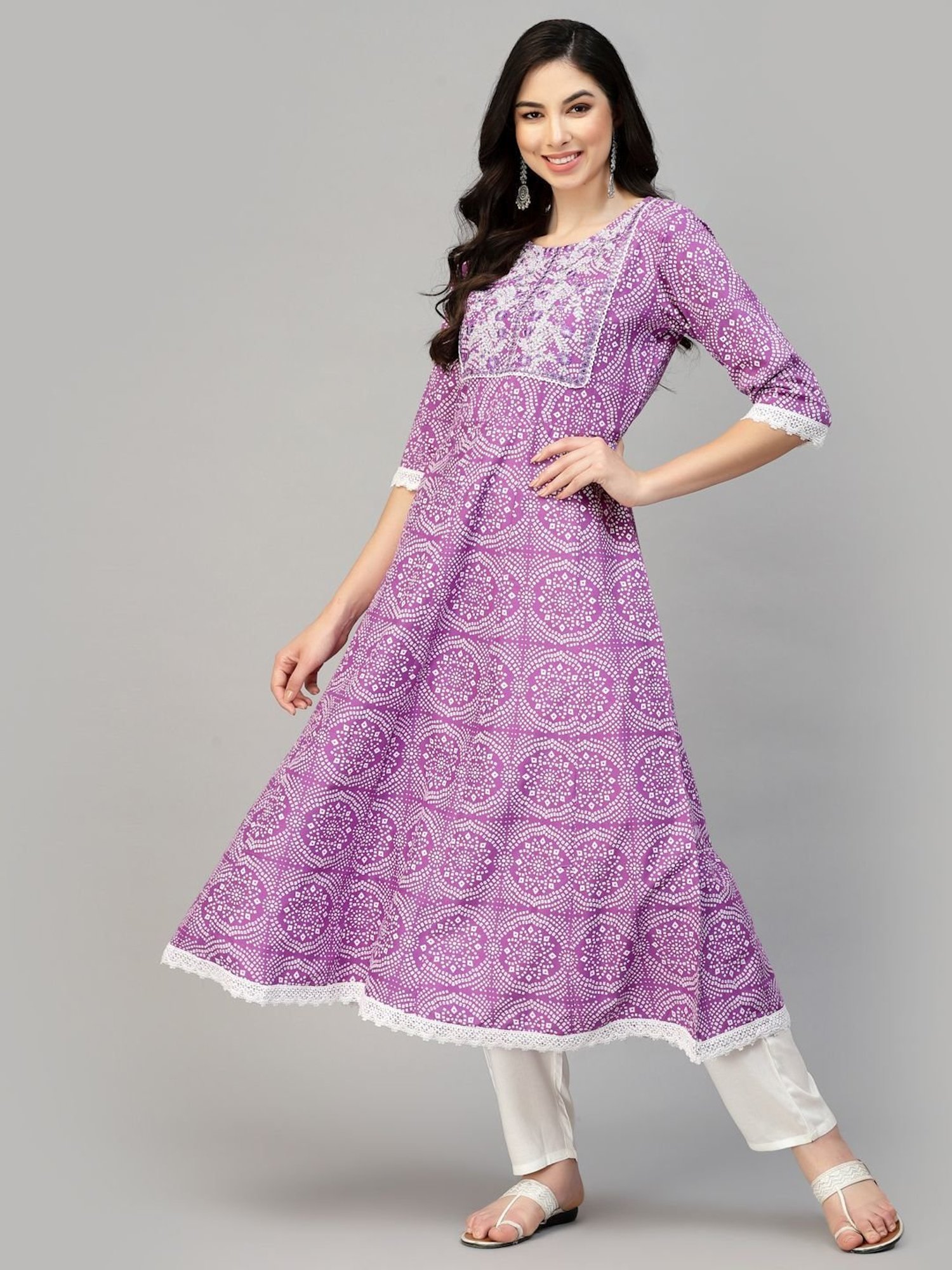 Stylum Purple & White Embroidered Kurta Pant Set With Dupatta