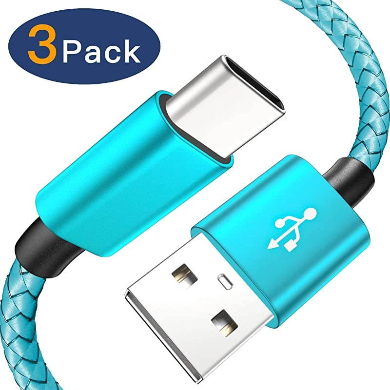 USB C Cable,  Type C Charging Cable 3 Pack (6Ft) Braided Fast Charging Cord Compatible with Samsung Galaxy A20 A50 A51 A71 A10 A10e S10 S20 Plus Note10, LG Stylo 5 4,and Other USB C Device