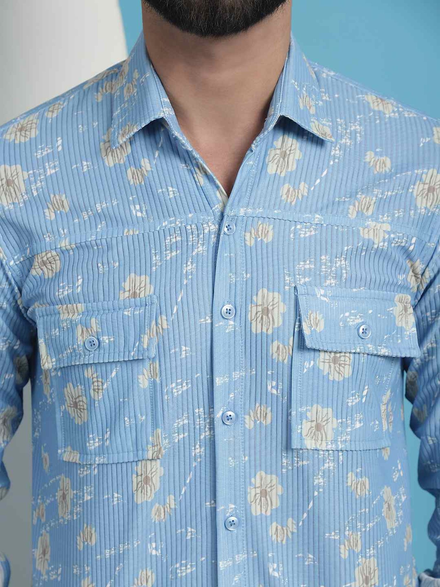 Indian Needle Blue Cotton Regular Fit Printed Shirt