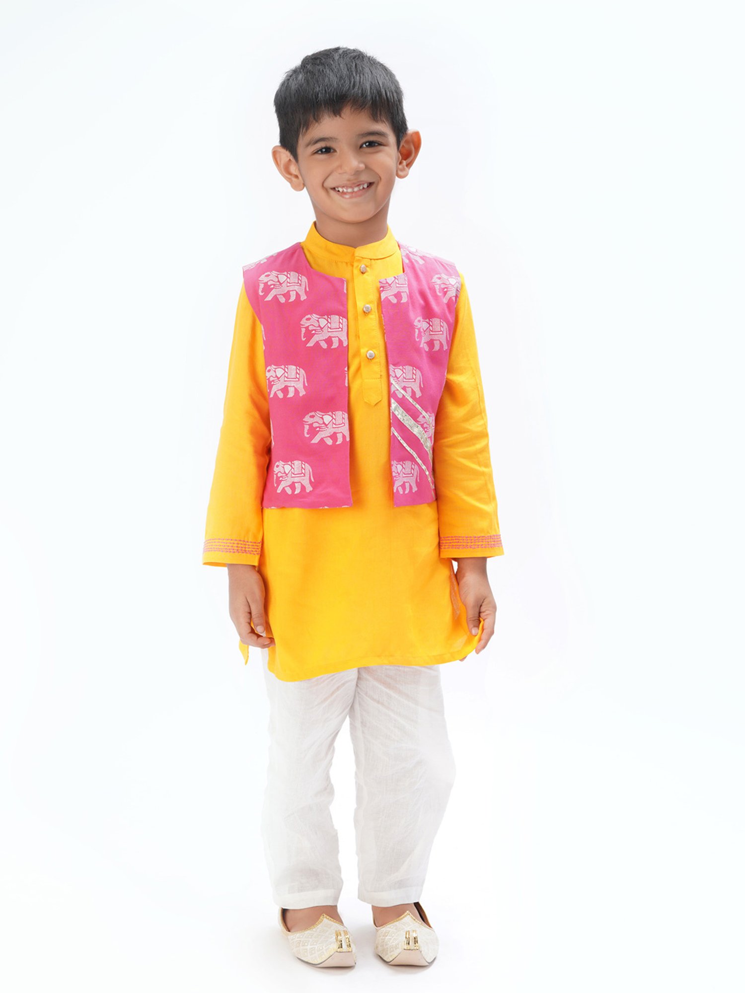 Lil Drama Kids Multicolor Printed Full Sleeves Kurta, Pants with Jacket
