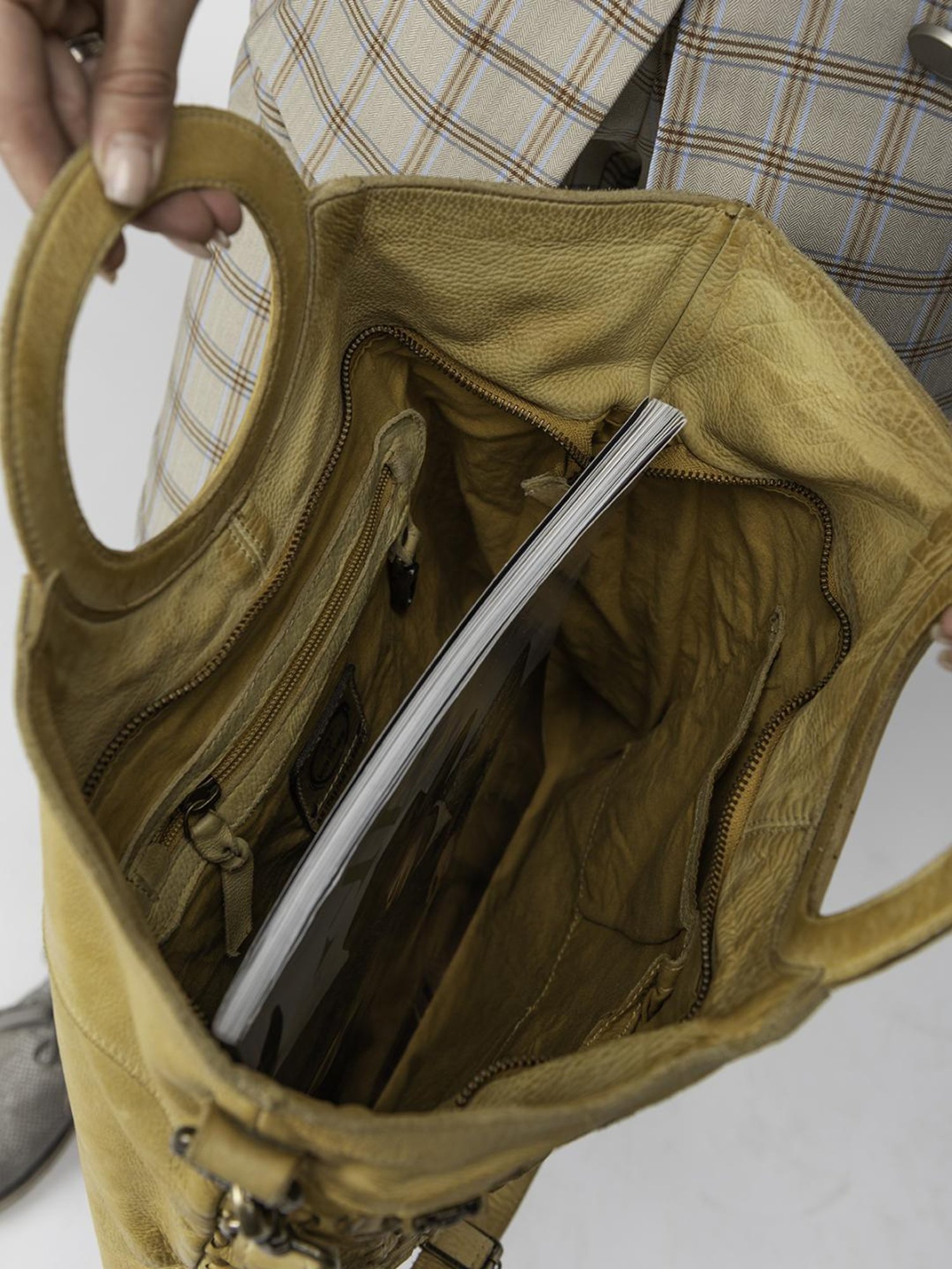 Art N Vintage Esther Mustard Yellow Leather Textured Large Handbag