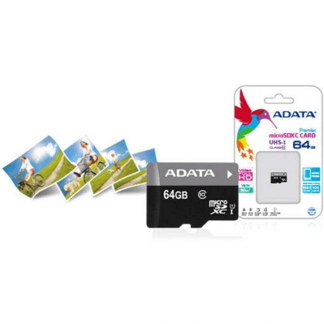 ADATA AUSDX64GUICL10-RA1 Premier 64 GB micro SDHC/SDXC UHS-I U1 Memory Card with One Adapter