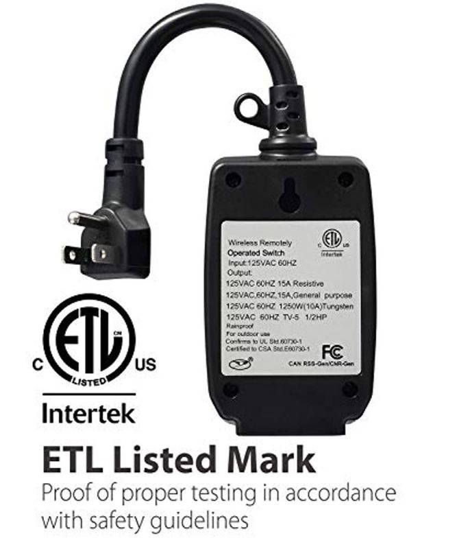 Fosmon C-10683 Wireless Remote Control Outdoor Electrical Outlet Switch Weatherproof Heavy Duty 3-Prong Plug-in ETL Listed (Battery Included), 1 PACK