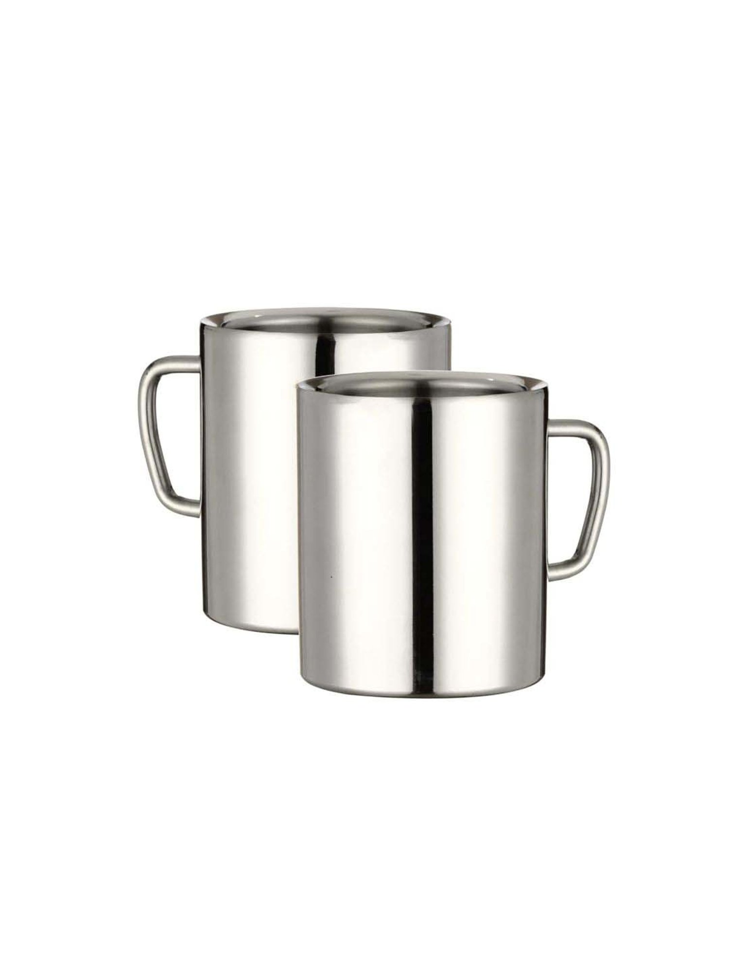 Urban Chef Silver Stainless Steel Sober Double Wall Big Coffee Mug - Set of 2
