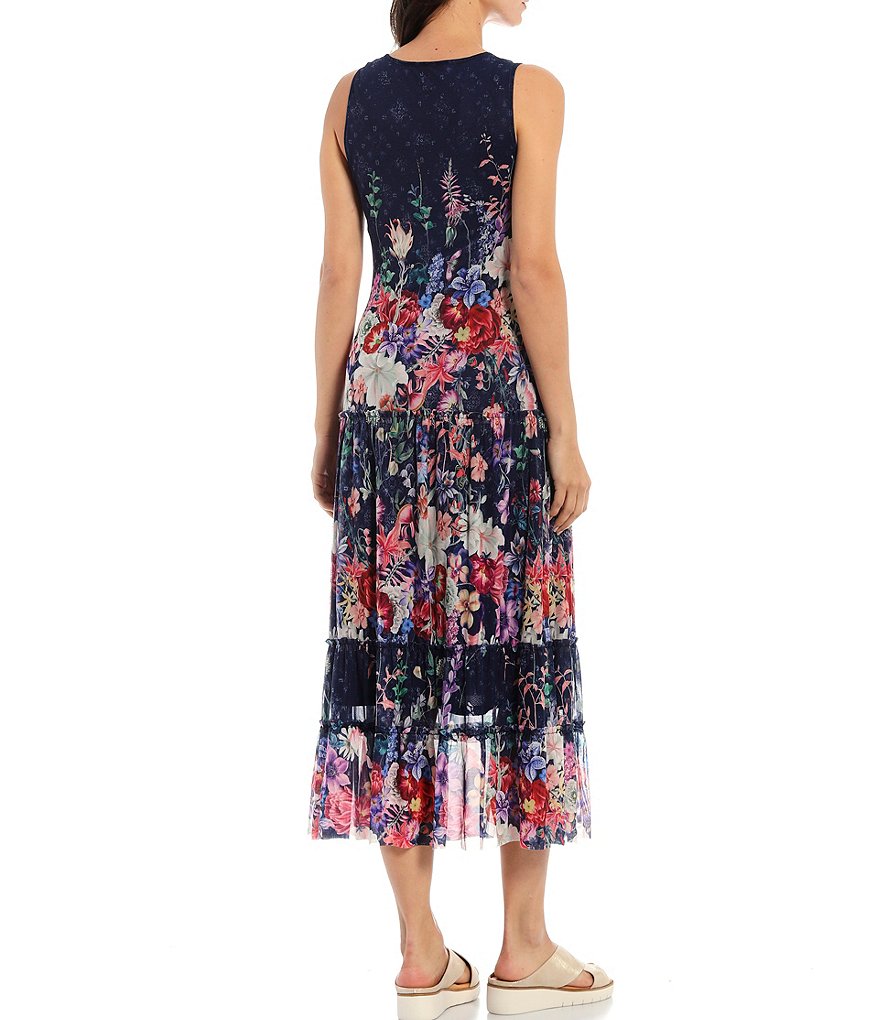 Reba Floral Printed Mesh A-Line Dress