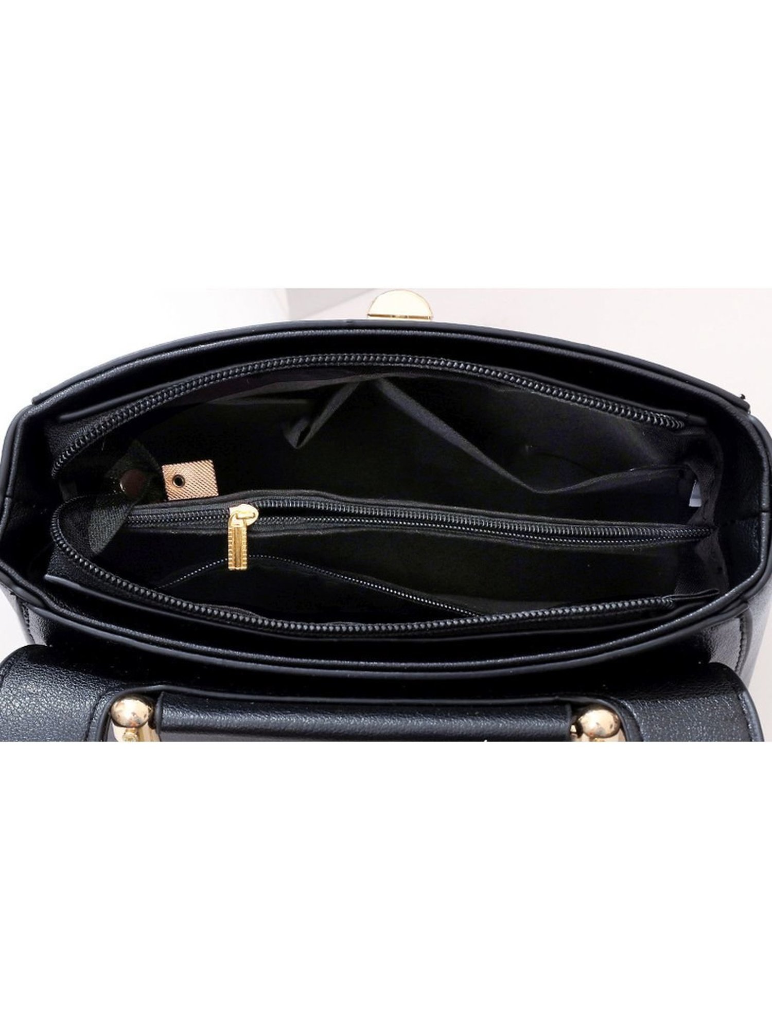 Angeline Black Solid Medium Satchel Handbag