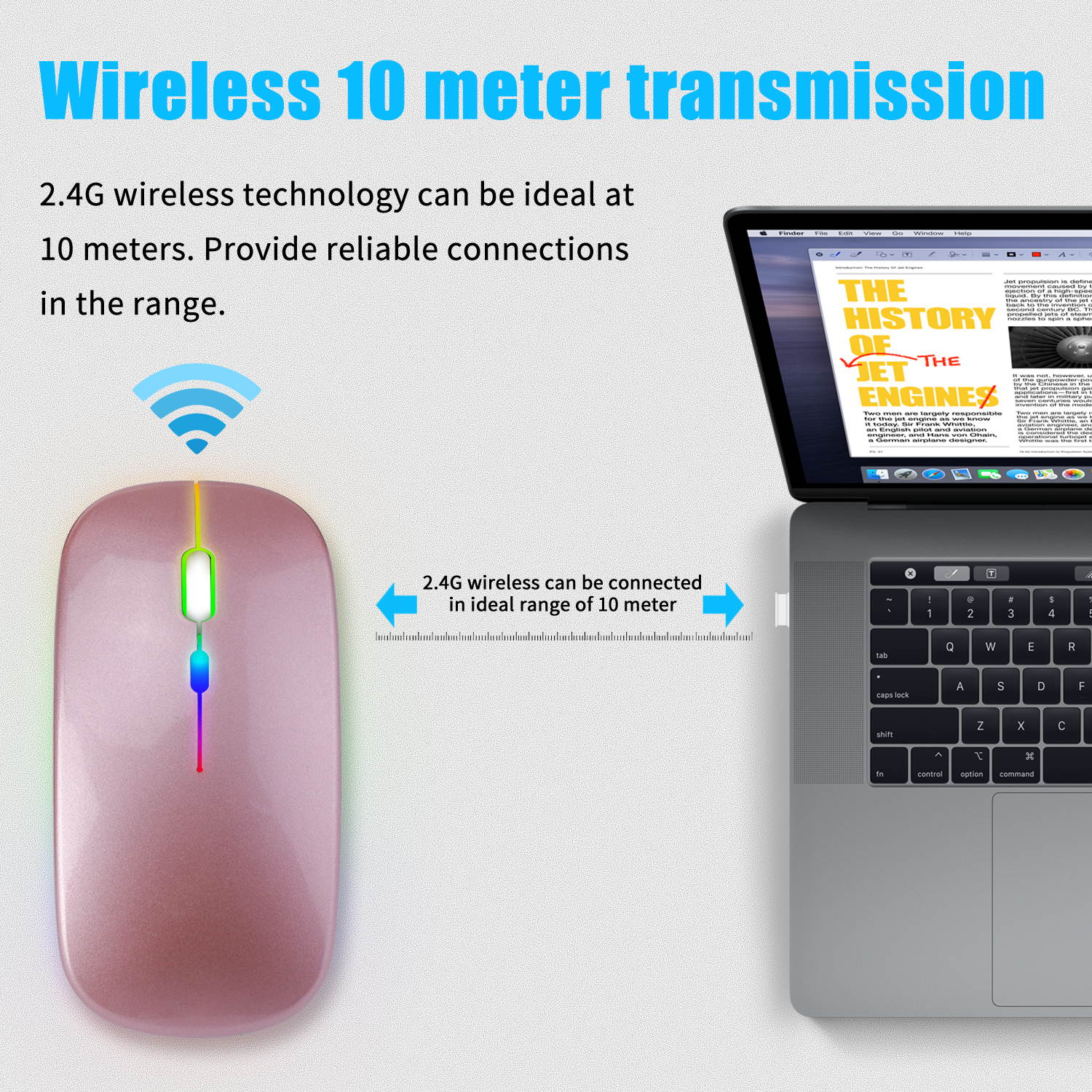 Donwell Slim Wireless EVA Mouse Silent USB Mice 2.4GHz Rechargeable RGB Light For PC Laptop MacBook Air 202 with Type-c USB Receiver/connector