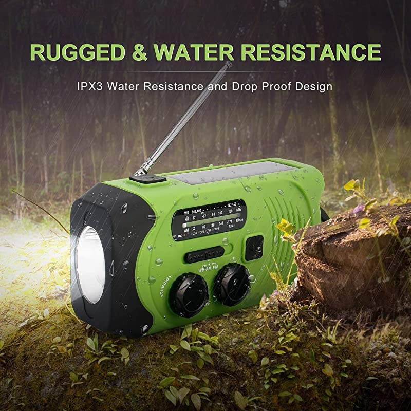 Emergency Solar Hand Crank Portable Radio  Self Powered NOAA Weather Radios Survival Kit with AMFMWB LED Flashlight Power Display 2000mAh Power Bank and SOS Alarm for Hurricane Storm
