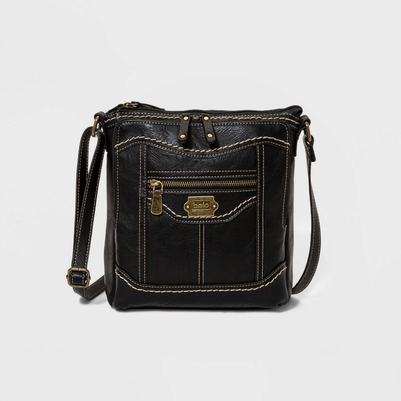 VR NYC Magnetic Strap Closure Mosaic Design Denim Laser Cut Crossbody Bag - Blue