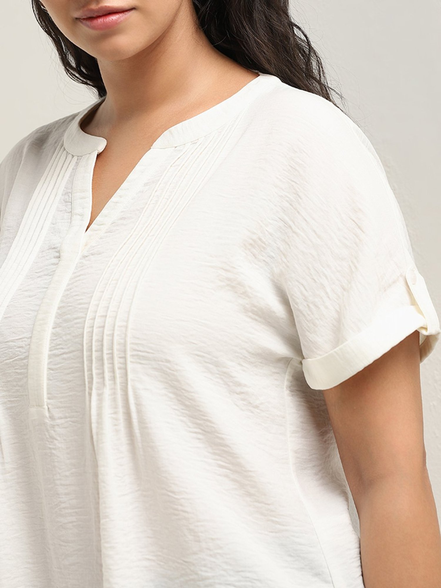 Gia by Westside White Pintuck Detailed Blouse