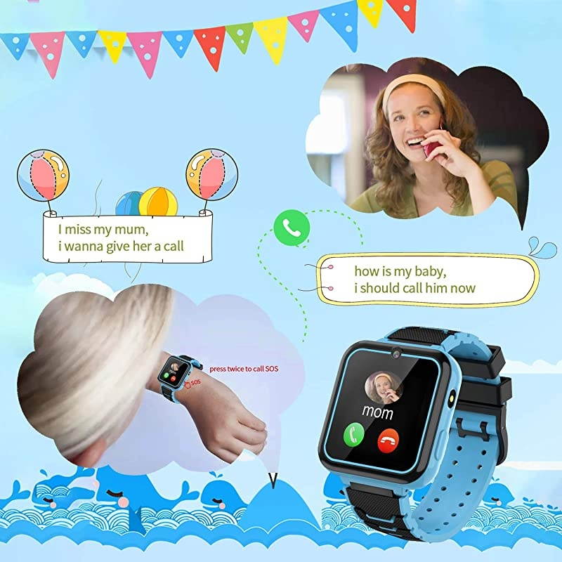 Kids Smartwatch Phone Music Player with SD Card Math Games,SOS Call,Camera,Alarm,Recorder,Calculator,Mp3,for Birthday Toys Children Boys Girls (Blue)