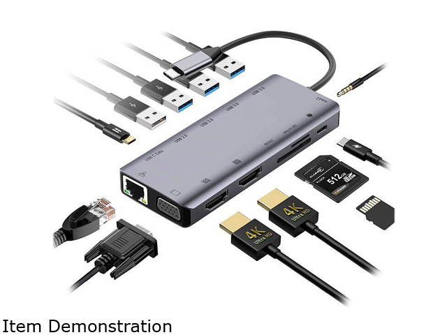 NOV8Tech USB C Hub Docking Station Type C Adapter 13 in 1 Triple Display Screen 2X 4K HDMI & VGA, 100W PD Charger, USB C, Ethernet, Audio, SD/Micro SD, 3X USB 3.0 for All USB C Devices Like MacBook