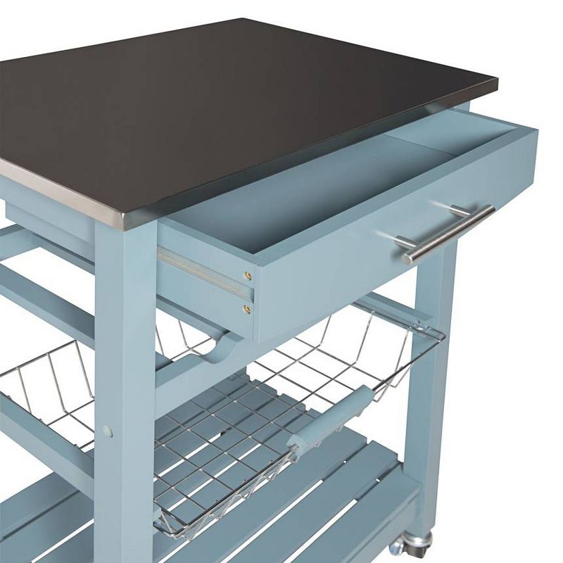 Powell Zoey 22 3/4" Wide Blue Wood and Stainless Steel Kitchen Cart