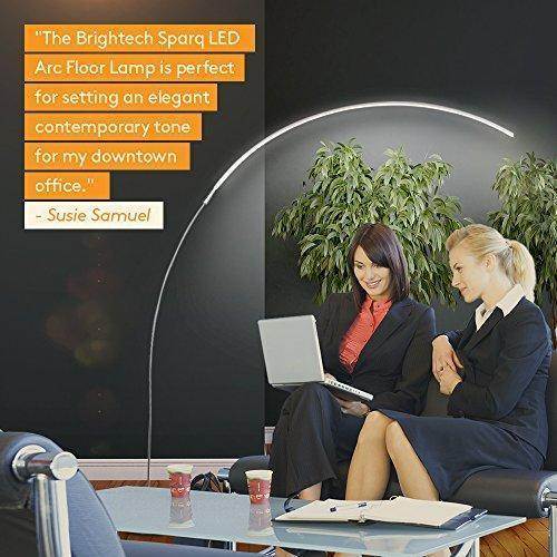 Brightech Sparq Arc LED Floor Lamp - Curved, Contemporary Minimalist Sleek Lighting &ndash;Glowing Warm White Light for Living Room, Bedroom, Dorm, or Office- Energy Efficient Dimmable Arched &ndash; Silver