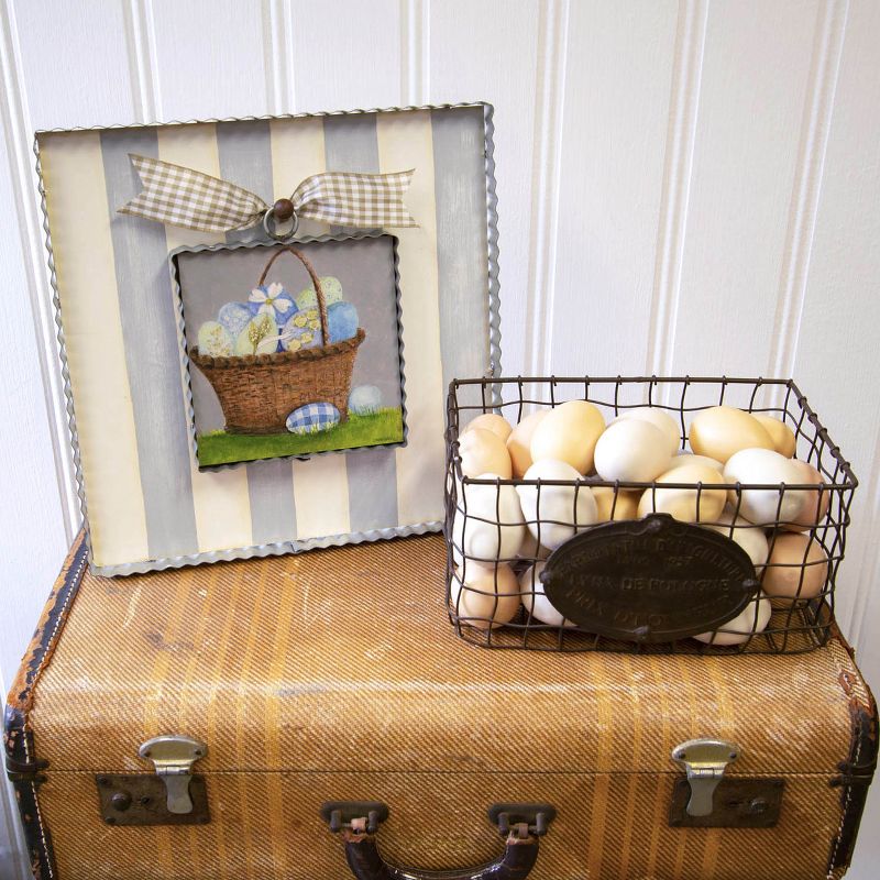 Easter 7.0" Gallery Blue Eggs Basket Decorated Colored Eggs  -  Framed Wall Poster Prints