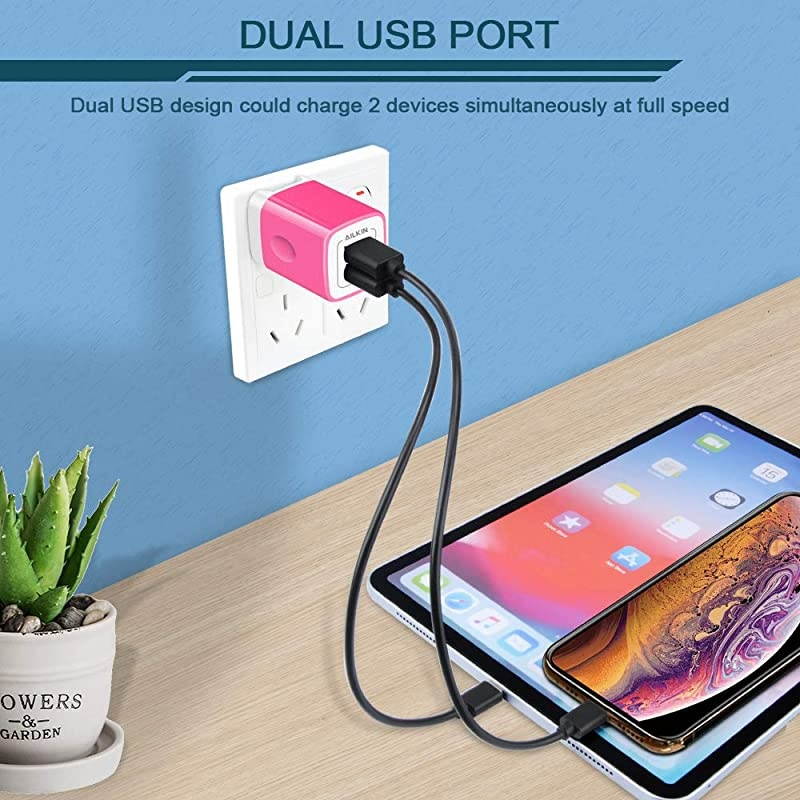 24A Phone USB Charger Plug Fast Charging Dual USB Wall Charger Cube 2Muti Port USB Adapter Power Box Base for Phone XR XS MAX XS iPad Air 2 Samsung Phones USB Charger BlockRose