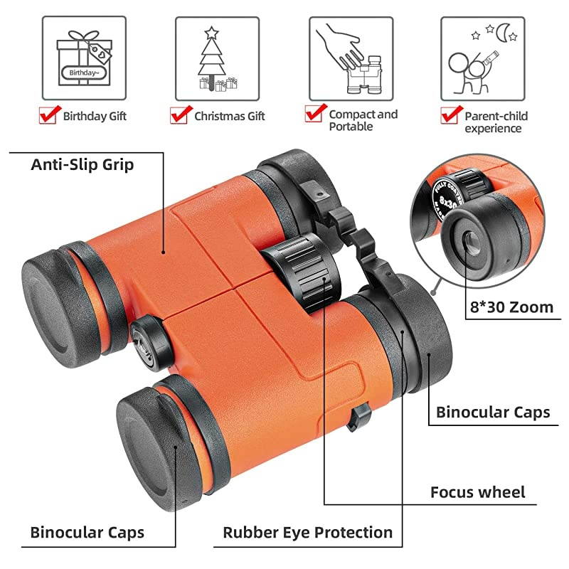 Compact Waterproof Shock Proof Binoculars for Kids Toys Gift for 312 Year Old Boys and Girls Orange