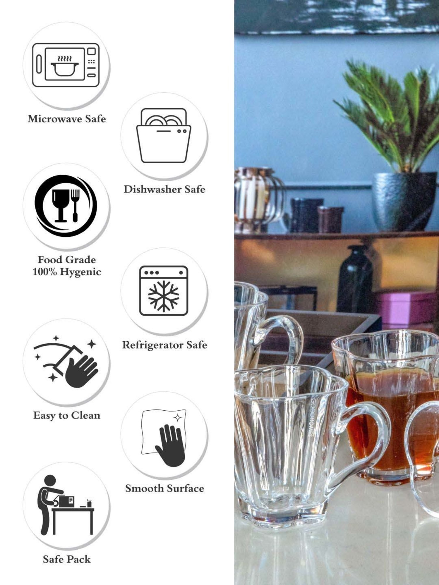 Goodhomes Transparent Glass Coffee Mug (0.2 L) - Set of 6