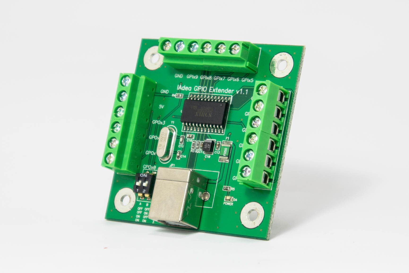 Programmable USB HID board for up to 10 buttons
USB to GPIO Extender Module With 10 Inputs / 4 Outputs. Compatible with Raspberry Pi.