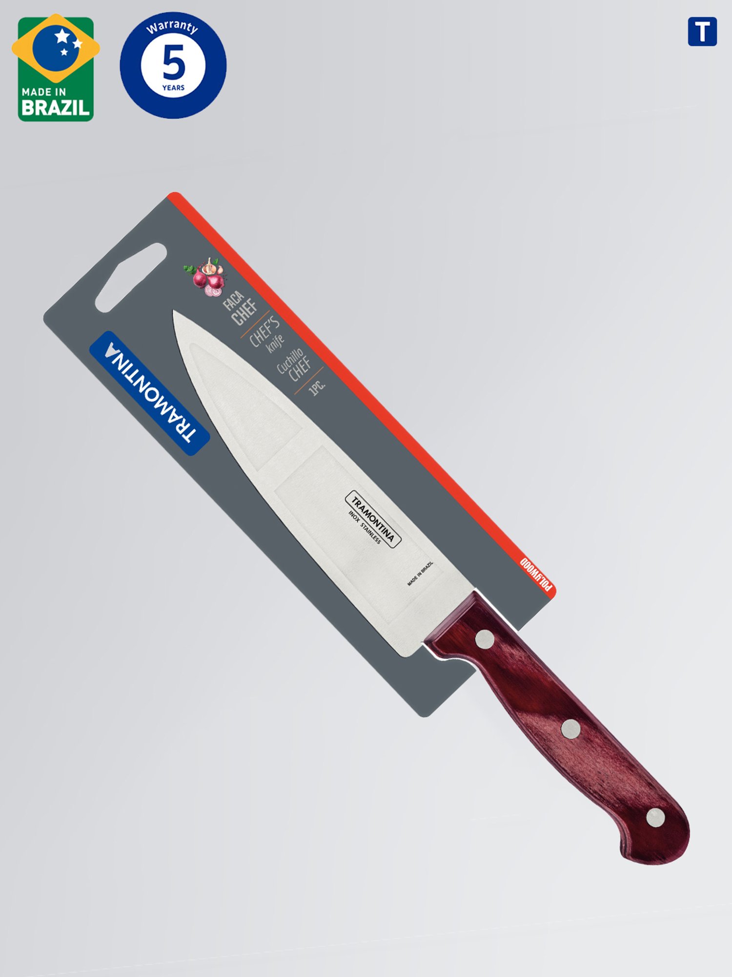 Tramontina Polywood Stainless Steel Chef Knife 6" Plain Edge Polywood Handle Kitchen Knife