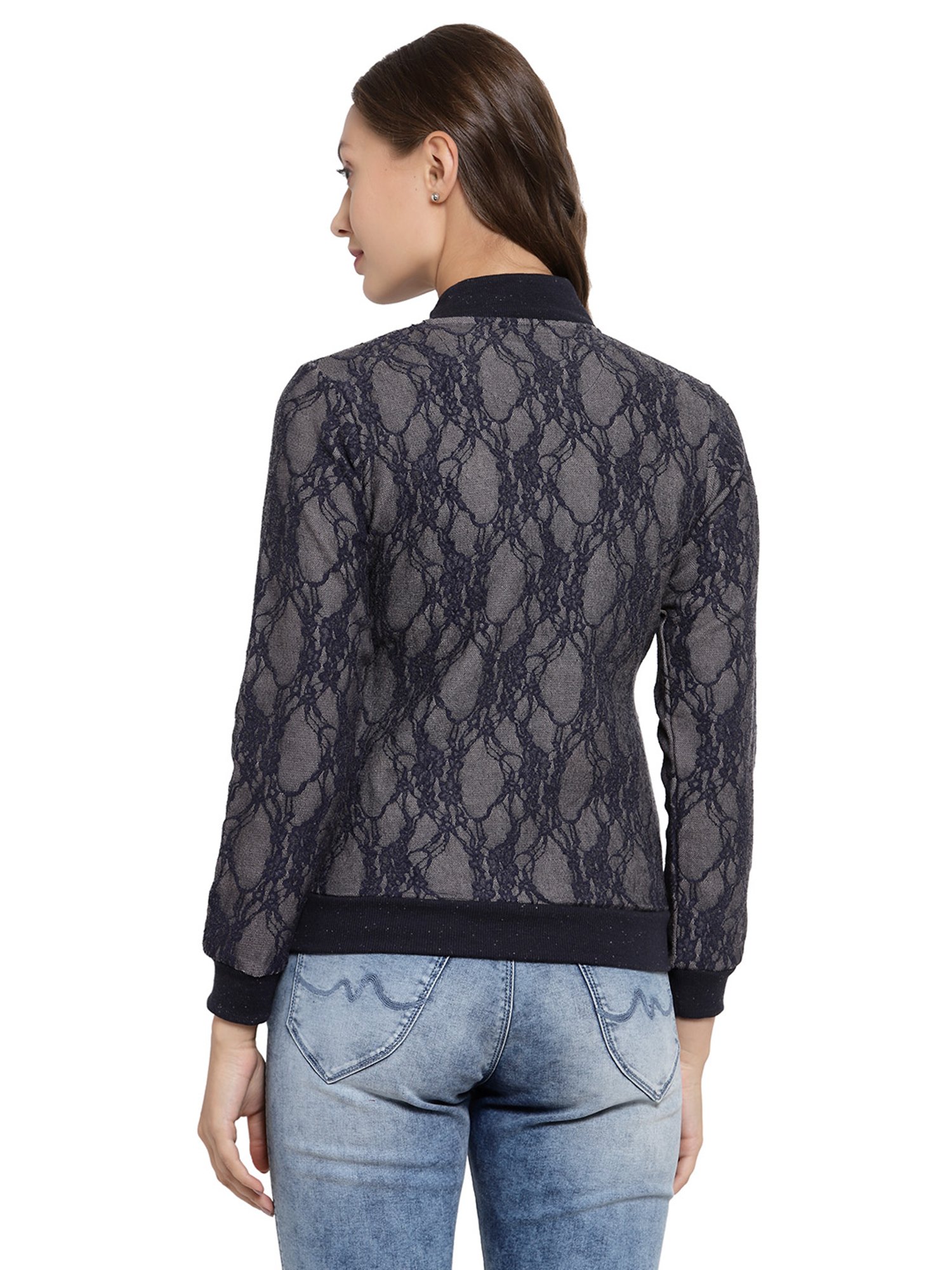 Juelle Blue Self Design Full Sleeves Jacket