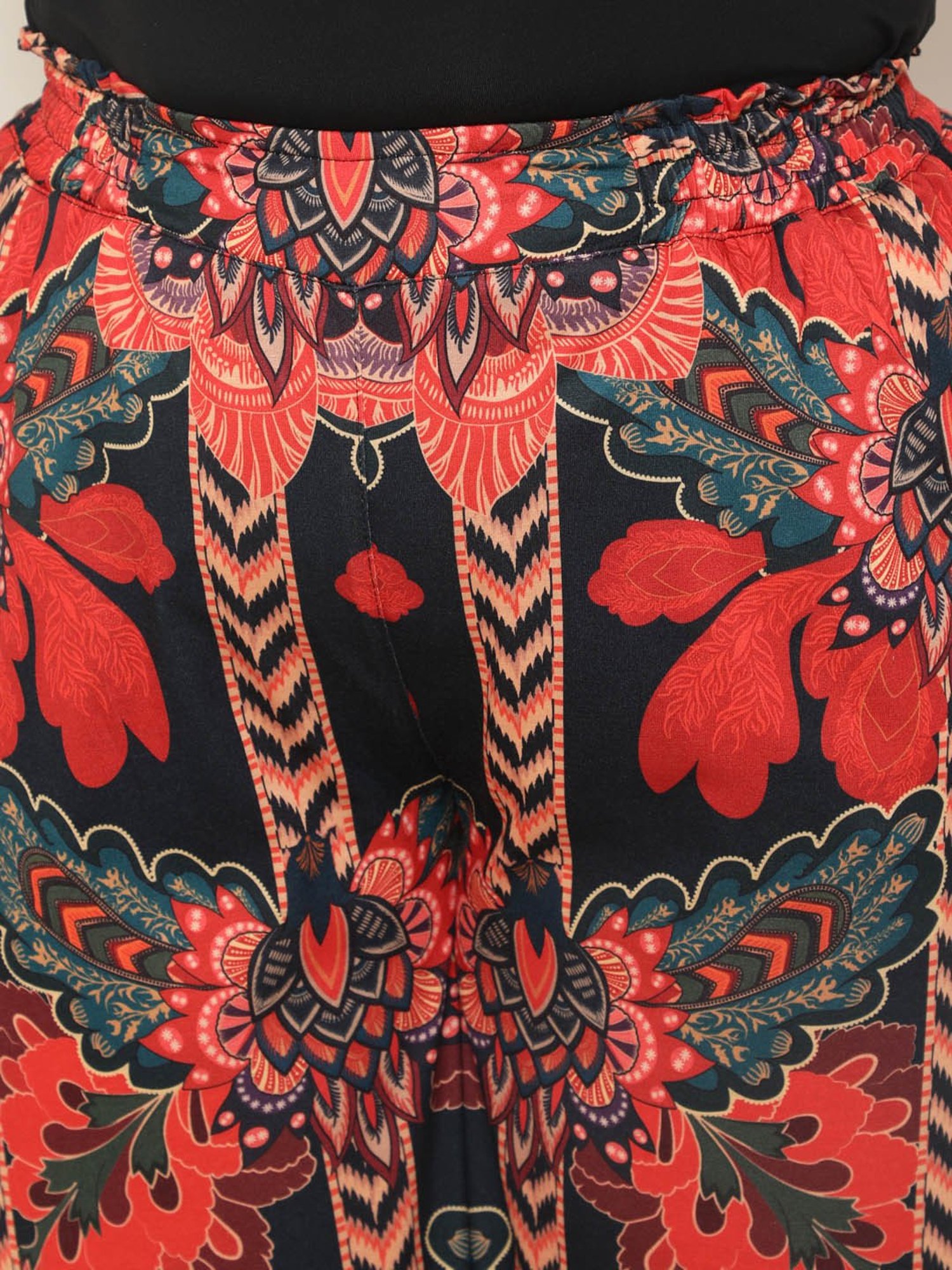 Amydus Black & Red Floral Print Regular Fit High Rise Pants