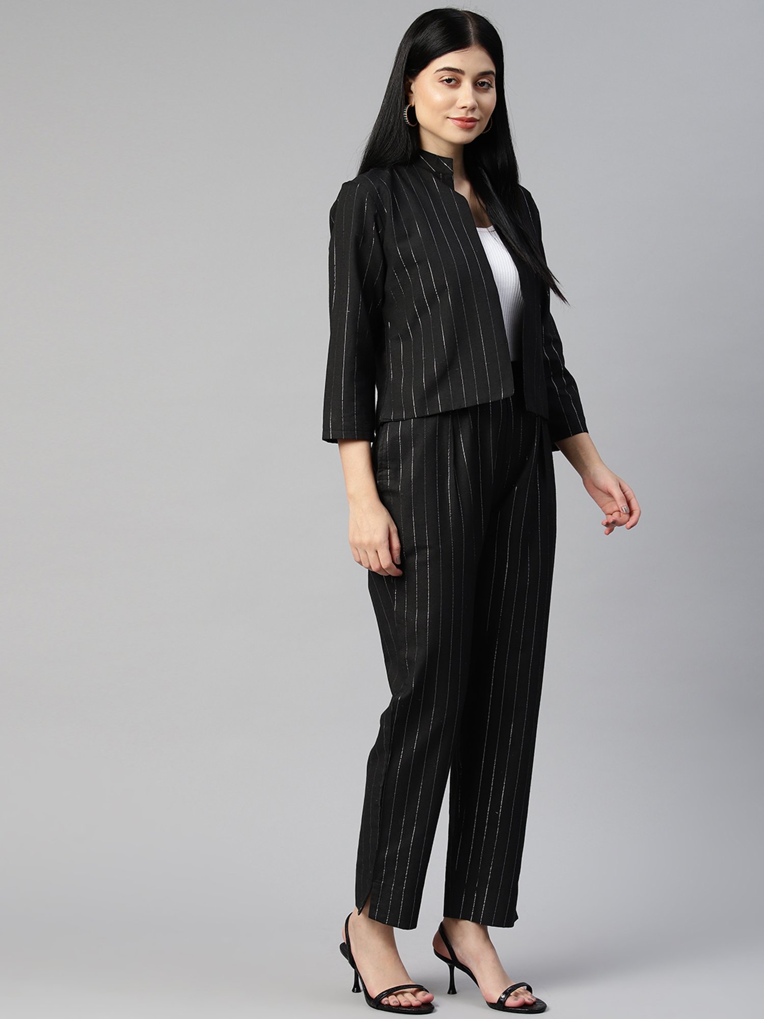 Cottinfab Black Cotton Striped Co-Ord Set