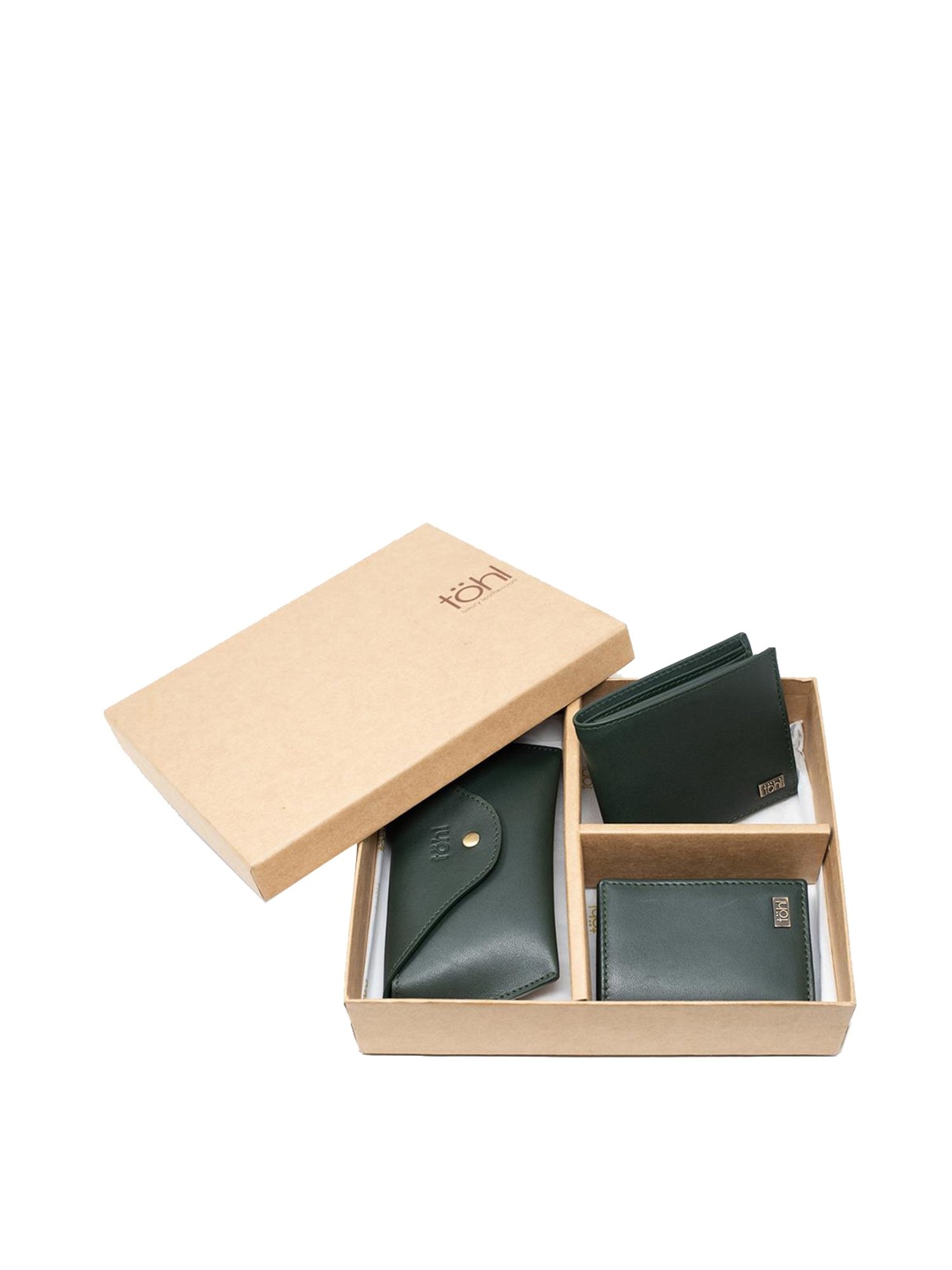 Tohl Volterra Green Casual Leather Bi-Fold Wallet,Card Holder & Eyewear Case Set for Men