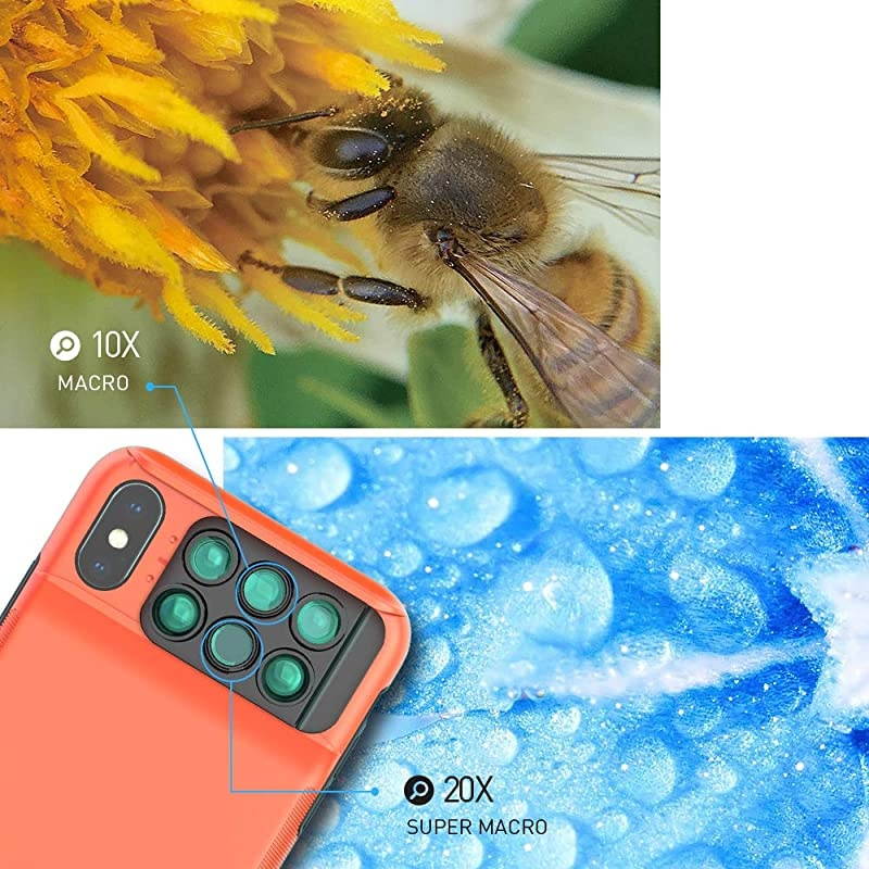 Lens Case for Apple iPhone Xs MAX: 6 in 1 Dual Optics Lens Kit (180&deg;Fisheye, 2X Telephoto,120&deg; Wide-Angle, 10X/20X Macro), Two Layers Double Protection (Black)