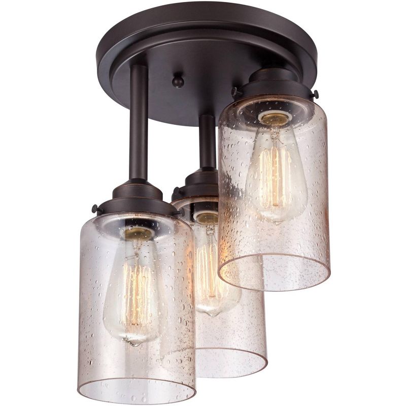 Franklin Iron Works Industrial Farmhouse Ceiling Light Semi Flush Mount Fixture LED Rustic Bronze 9 1/2" Wide 3-Light for Bedroom