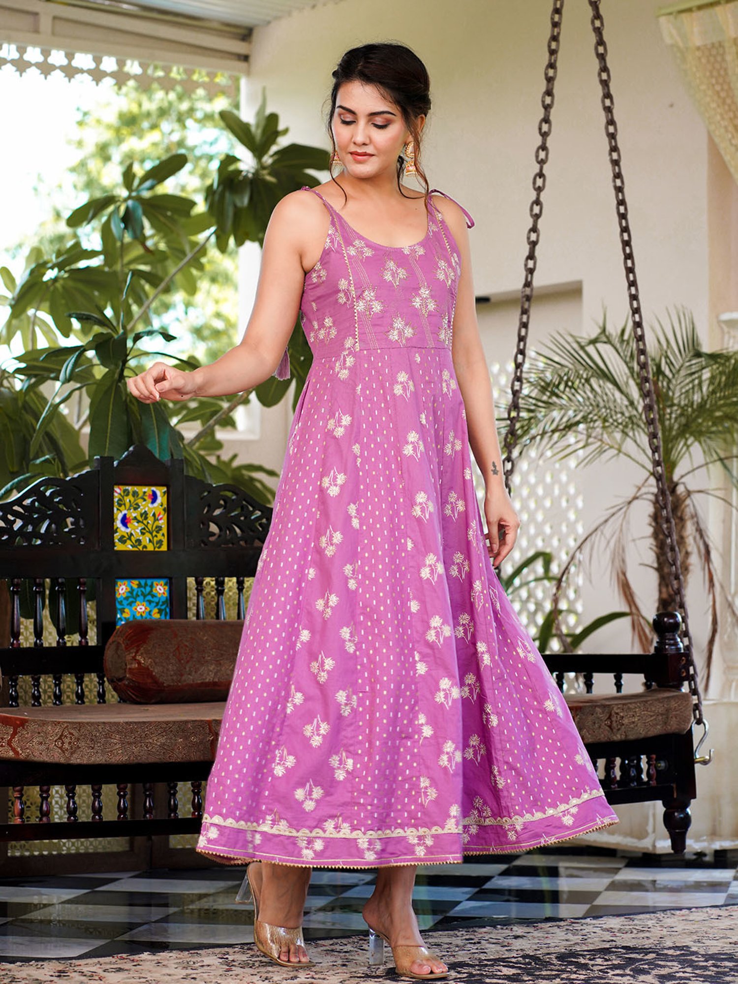 Yufta Purple Floral Print Ethnic Dress