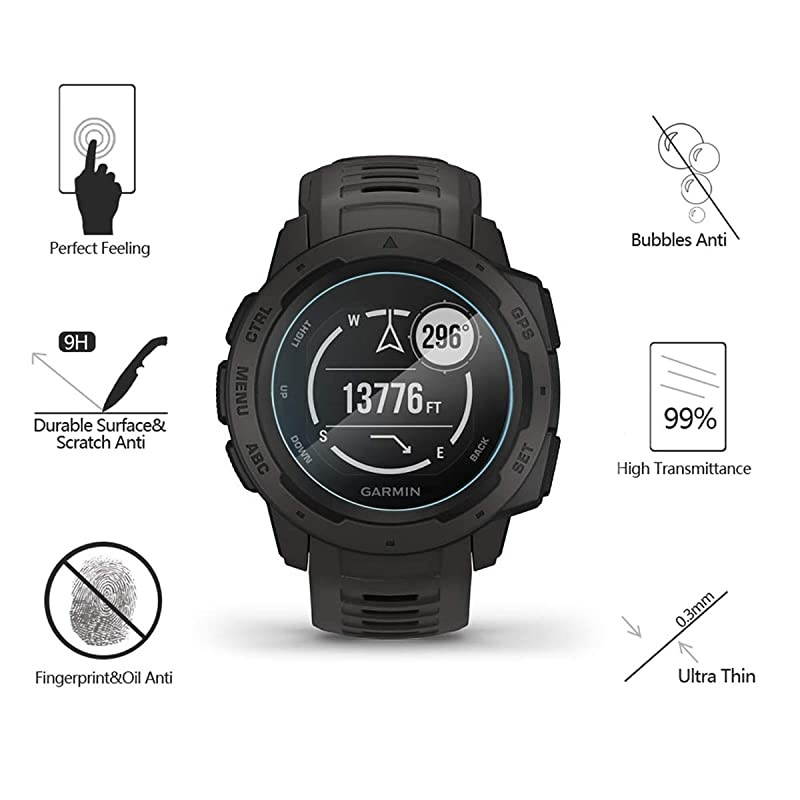 4 Pack  Compatible for Garmin Instinct Smartwatch Tempered Glass Screen Protector 25D Arc Edges 9 Hardness HD AntiScratch BubbleFree Lifetime Replacement Warranty