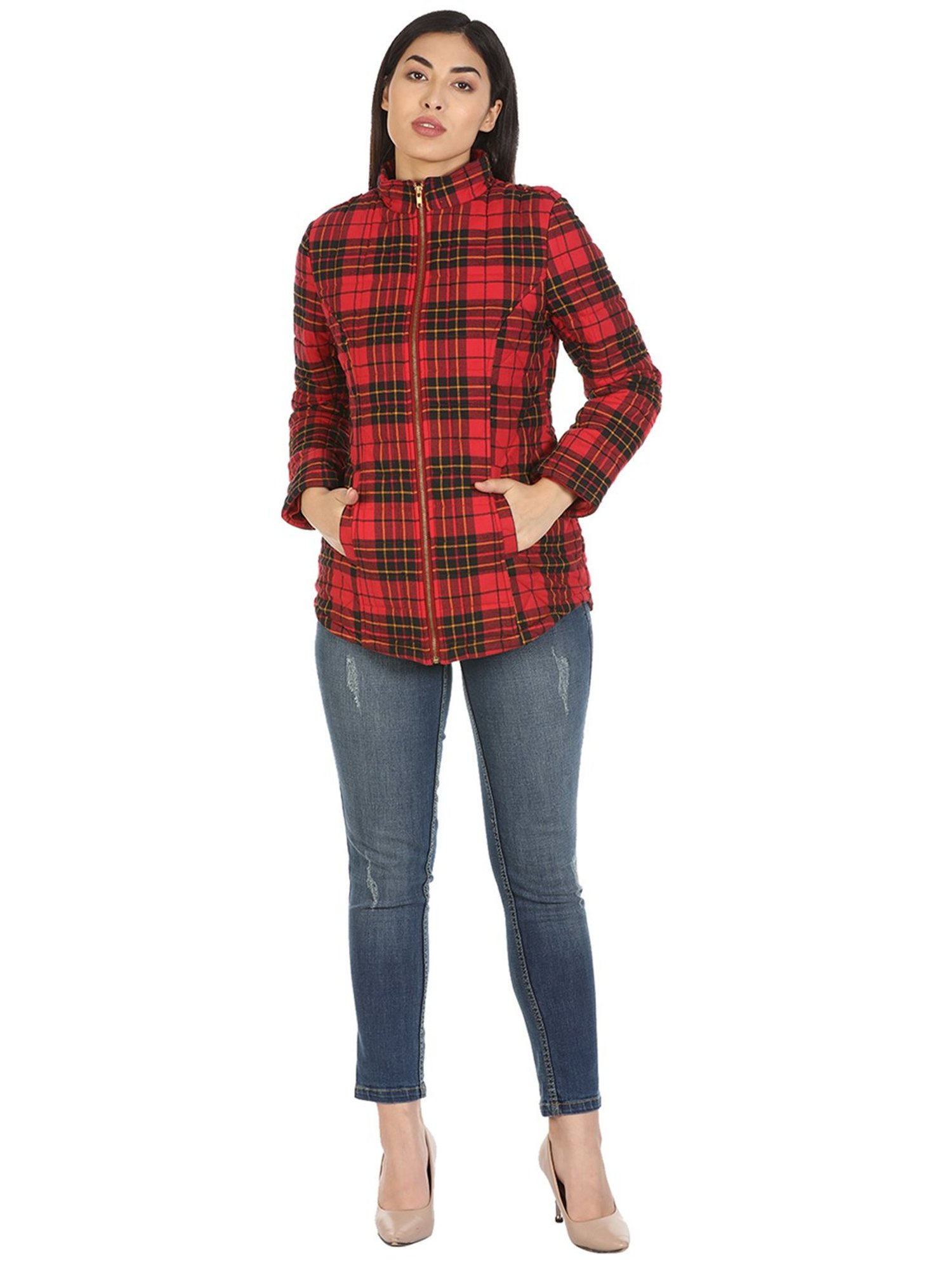 Mustard Red Check Quilted Jacket