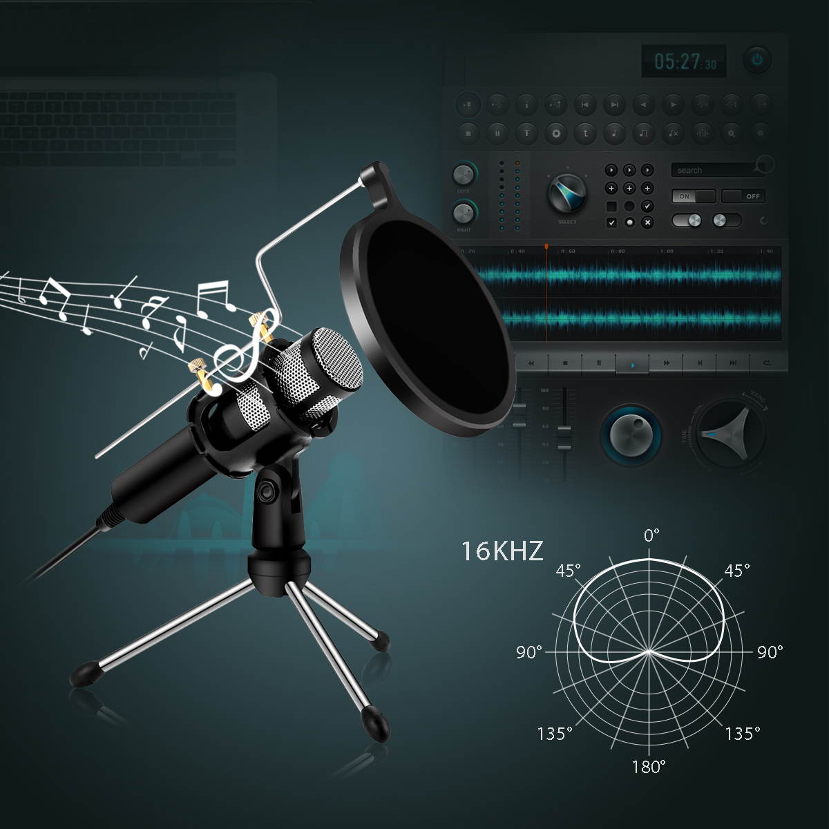 Professional Condenser Microphone USB Home Studio Podcast Recording PC Laptop