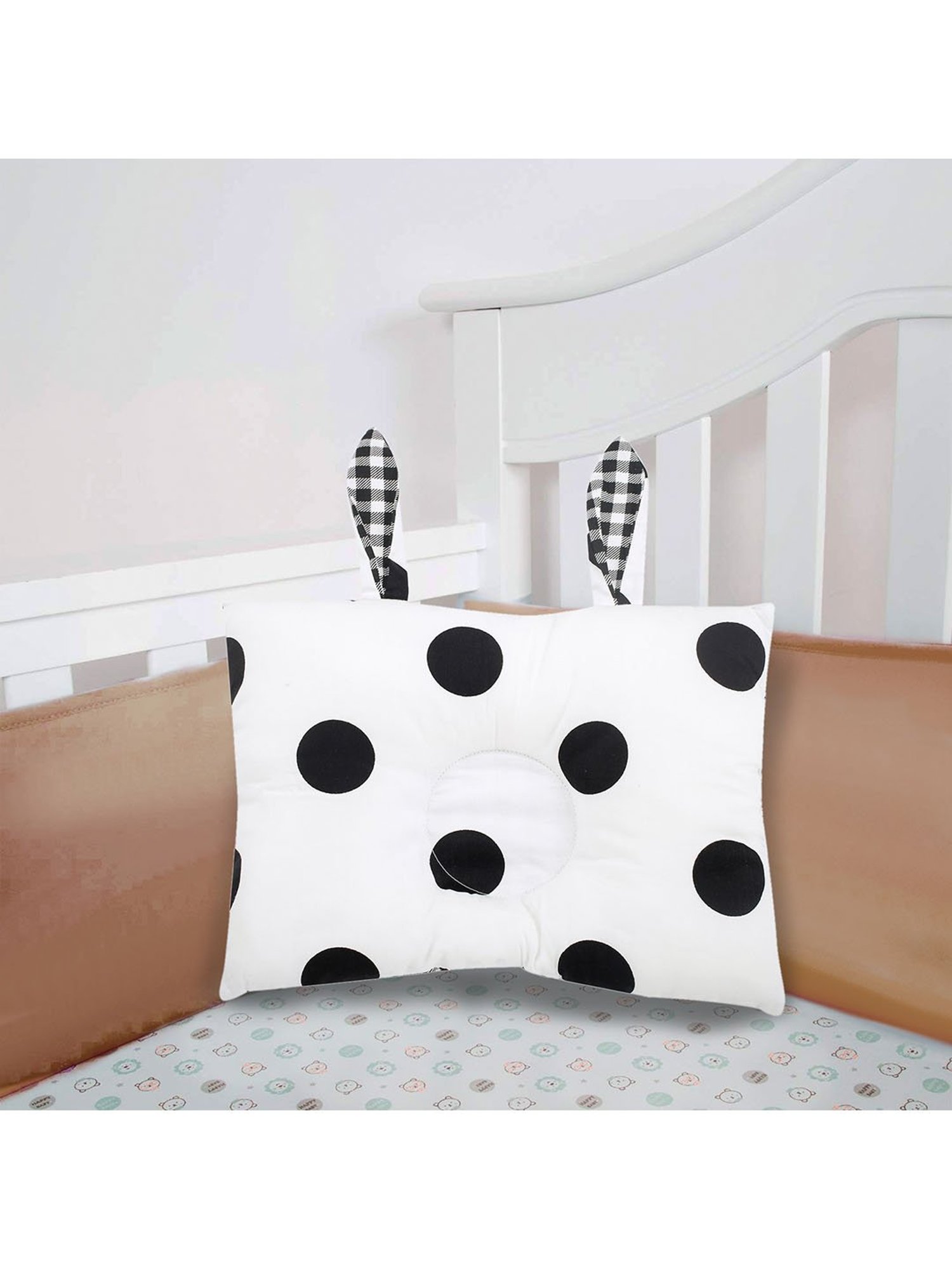 Baby Moo Polka and Plaid Black Dot Double Sided Pillow