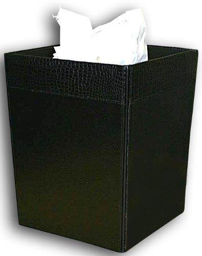A2203 9 1/2 x 9 1/2 x 12 Square Waste Basket Crocodile Embossed Leather